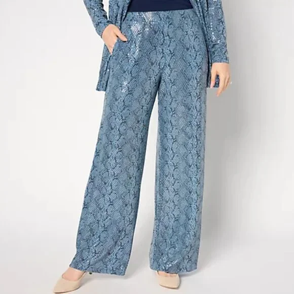QVC Susan Graver Occasions Petite Metallic Knit Foil Print Wide Leg Pant Size 2x - Picture 1 of 5